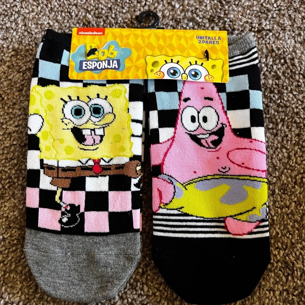 Spongebob Squarepants No Show Socks 2 Pair Pack‎ Patrick Squidward One Size 0323